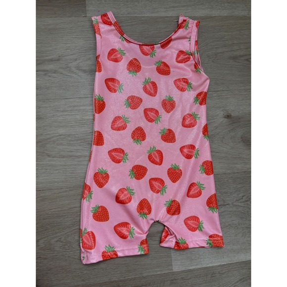 Other - Pink Strawberry Sparkle Gymnastics Biketard Sleeveless Leotard Kids Size XS